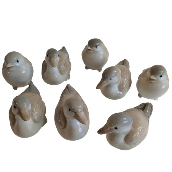 Vintage Porcelain Bird Figurines Miniature Duck Dove Statues Set of 7 - Picture 1 of 6
